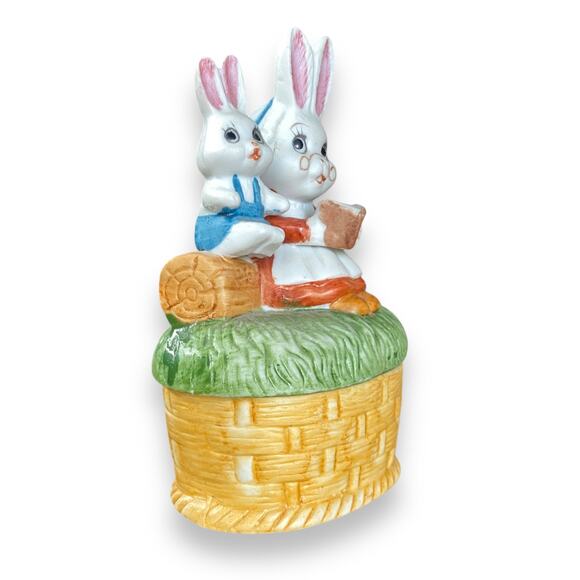 Vintage Bunny Rabbit Trinket Jar Figurine 5” Porcelain Ceramic Lund’s Lites 90s - Picture 7 of 13